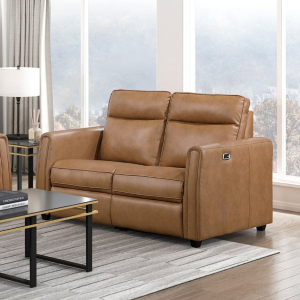 English Elm Modern Power Reclining Sofa Set Faux Leather Zero Wall Design with USB Charging Ports Brown - B B011S02630