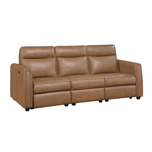 English Elm Modern Power Reclining Sofa Set Faux Leather Zero Wall Design with USB Charging Ports Brown - B B011S02630