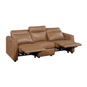 English Elm Modern Power Reclining Sofa Set Faux Leather Zero Wall Design with USB Charging Ports Brown - B B011S02630