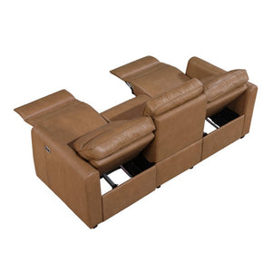 English Elm Modern Power Reclining Sofa Set Faux Leather Zero Wall Design with USB Charging Ports Brown - B B011S02630