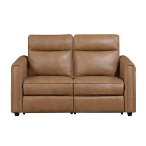 English Elm Modern Power Reclining Sofa Set Faux Leather Zero Wall Design with USB Charging Ports Brown - B B011S02630