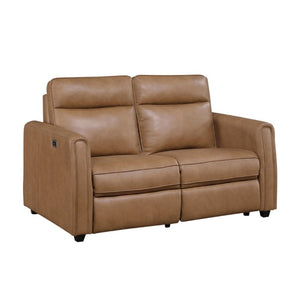 English Elm Modern Power Reclining Sofa Set Faux Leather Zero Wall Design with USB Charging Ports Brown - B B011S02630