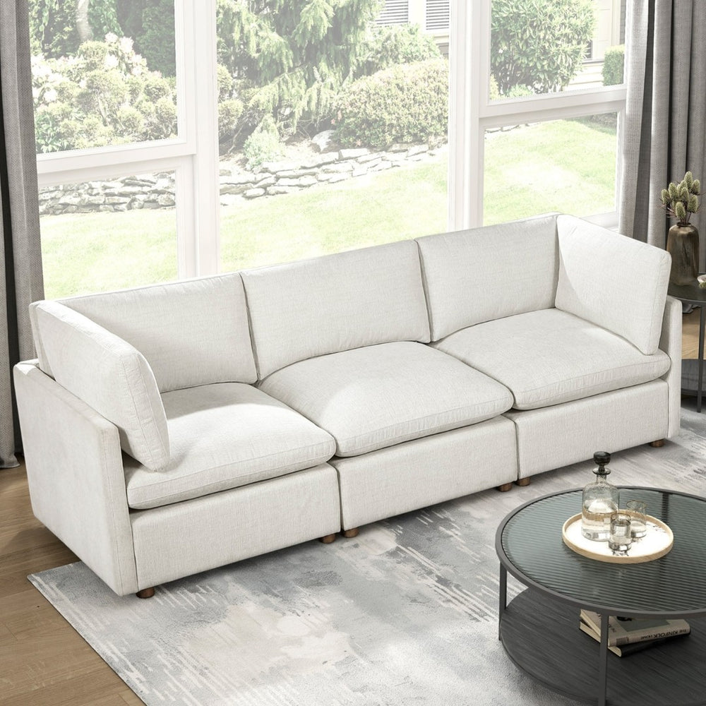 English Elm Modern Chenille Three Seat Sofa with Walnut Rubberwood Legs and Pocket Coil Support B011S02632