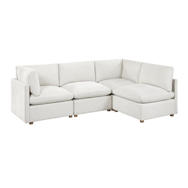 English Elm Modern Four Piece Modular Sectional with Chenille Upholstery and Walnut Rubberwood Legs B011S02633