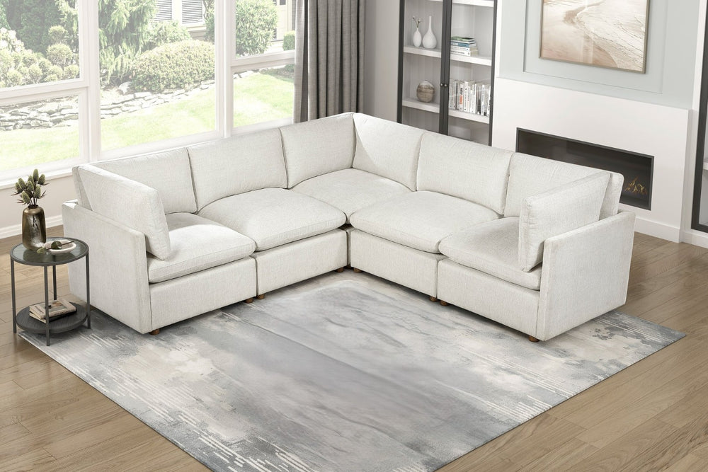 English Elm Modern Five Piece Chenille Sectional with Rubberwood Legs for Spacious Living Rooms B011S02639