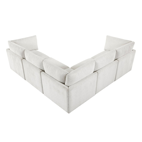 English Elm Modern Five Piece Chenille Sectional with Rubberwood Legs for Spacious Living Rooms B011S02639