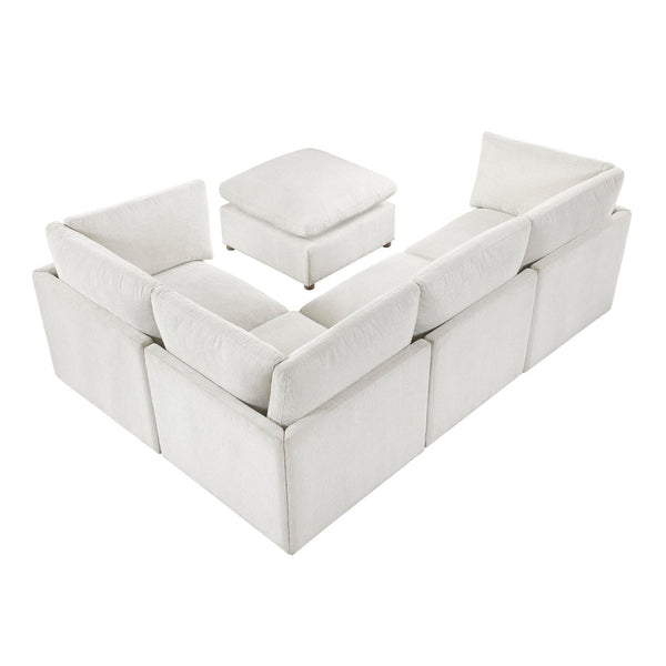 English Elm Modern Chenille 5 Piece Modular Sectional with Ottoman Pocket Coil Lounge Seating B011S02640