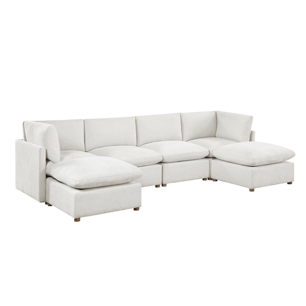 English Elm Modern Chenille Pit Sectional Six Piece Modular Set with Ottomans for Large Living Rooms B011S02641