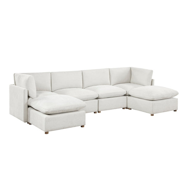 English Elm Modern Chenille Pit Sectional Six Piece Modular Set with Ottomans for Large Living Rooms B011S02641
