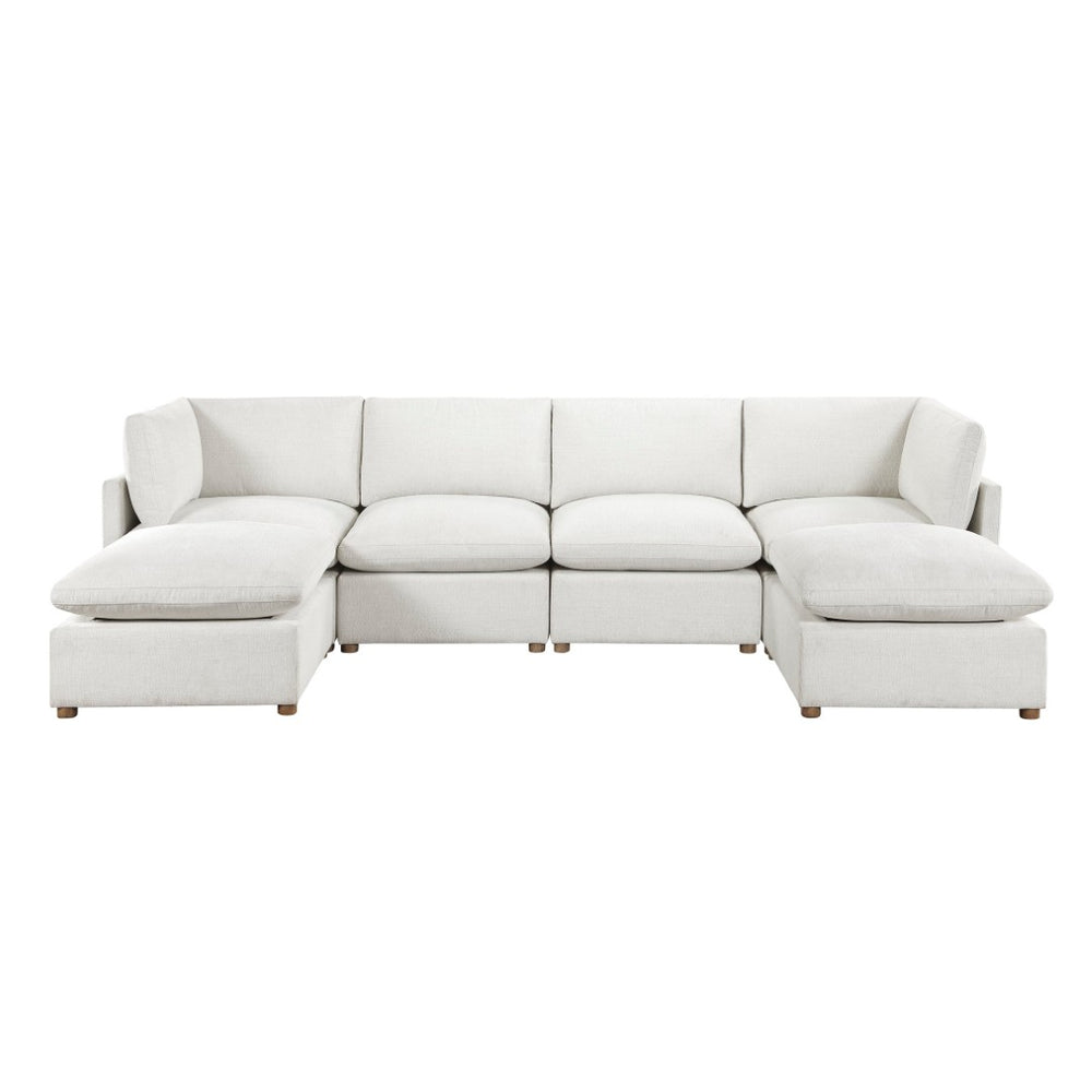 English Elm Modern Chenille Pit Sectional Six Piece Modular Set with Ottomans for Large Living Rooms B011S02641
