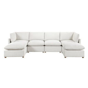 English Elm Modern Chenille Pit Sectional Six Piece Modular Set with Ottomans for Large Living Rooms B011S02641