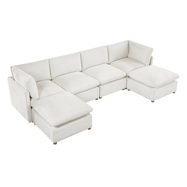 English Elm Modern Chenille Pit Sectional Six Piece Modular Set with Ottomans for Large Living Rooms B011S02641