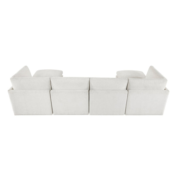 English Elm Modern Chenille Pit Sectional Six Piece Modular Set with Ottomans for Large Living Rooms B011S02641