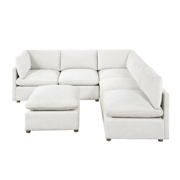 English Elm Luxury Six Piece Chenille Modular Sectional Sofa Set with Ottoman for Spacious Living Rooms B011S02642