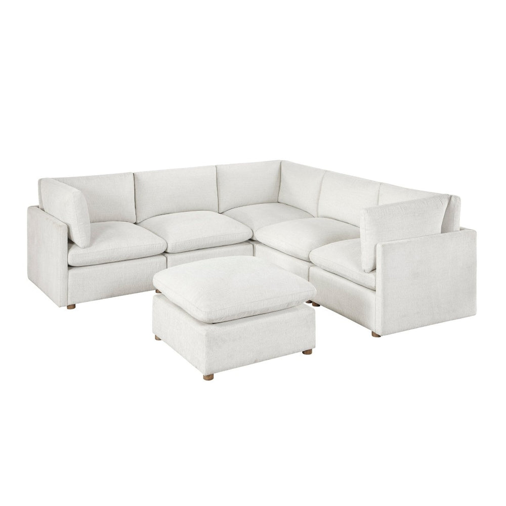 English Elm Luxury Beige Chenille 6 Piece Modular Sectional with Ottoman and Pocket Coil Support B011S02643