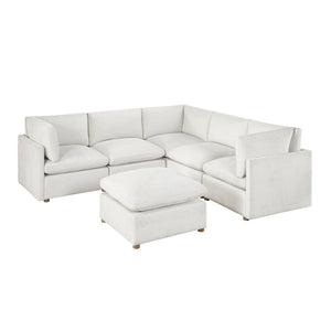 English Elm Luxury Beige Chenille 6 Piece Modular Sectional with Ottoman and Pocket Coil Support B011S02643