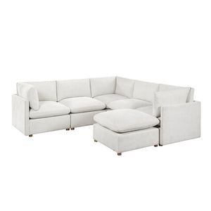 English Elm Luxury Beige Chenille 6 Piece Modular Sectional with Ottoman and Pocket Coil Support B011S02643