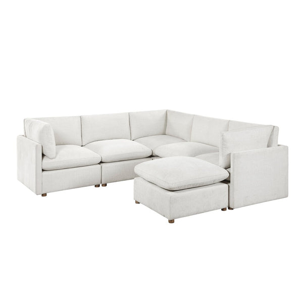 English Elm Luxury Beige Chenille 6 Piece Modular Sectional with Ottoman and Pocket Coil Support B011S02643
