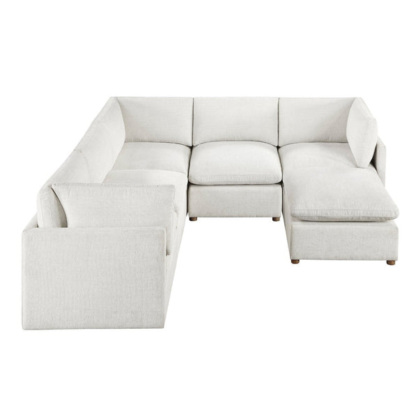 English Elm Luxury Beige Chenille 6 Piece Modular Sectional with Ottoman and Pocket Coil Support B011S02643