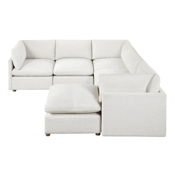 English Elm Luxury Beige Chenille 6 Piece Modular Sectional with Ottoman and Pocket Coil Support B011S02643