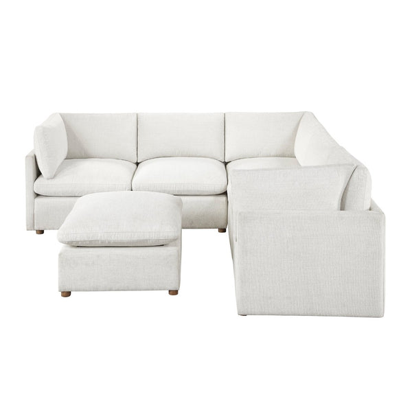English Elm Luxury Beige Chenille 6 Piece Modular Sectional with Ottoman and Pocket Coil Support B011S02643