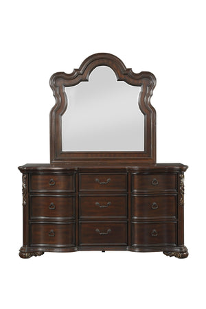 English Elm Royal Highlands Nine Drawer Dresser with Mirror Cherry Birch Veneer Traditional Bedroom B011S02646