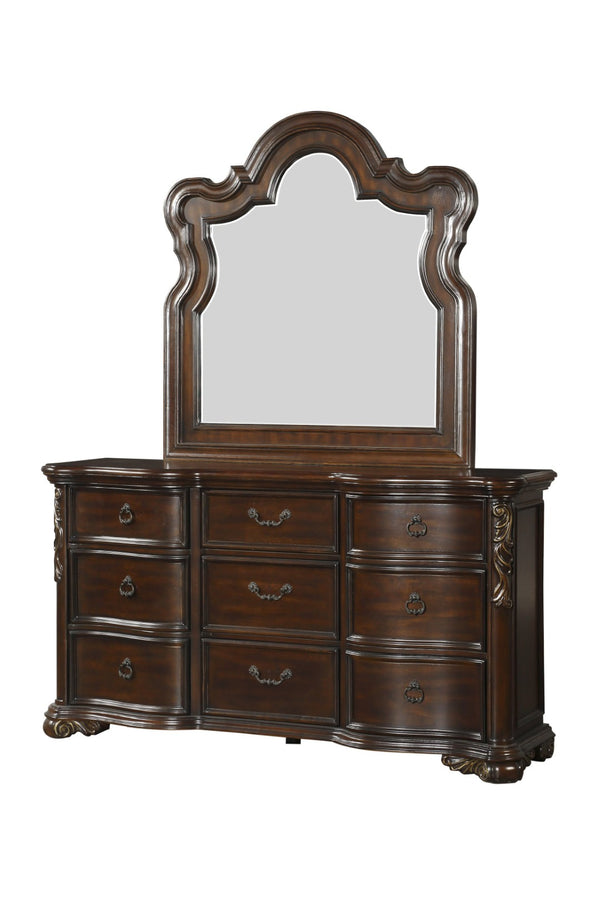 English Elm Royal Highlands Nine Drawer Dresser with Mirror Cherry Birch Veneer Traditional Bedroom B011S02646