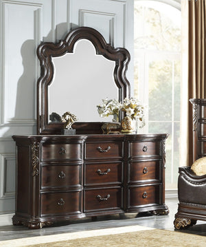 English Elm Royal Highlands Nine Drawer Dresser with Mirror Cherry Birch Veneer Traditional Bedroom B011S02646