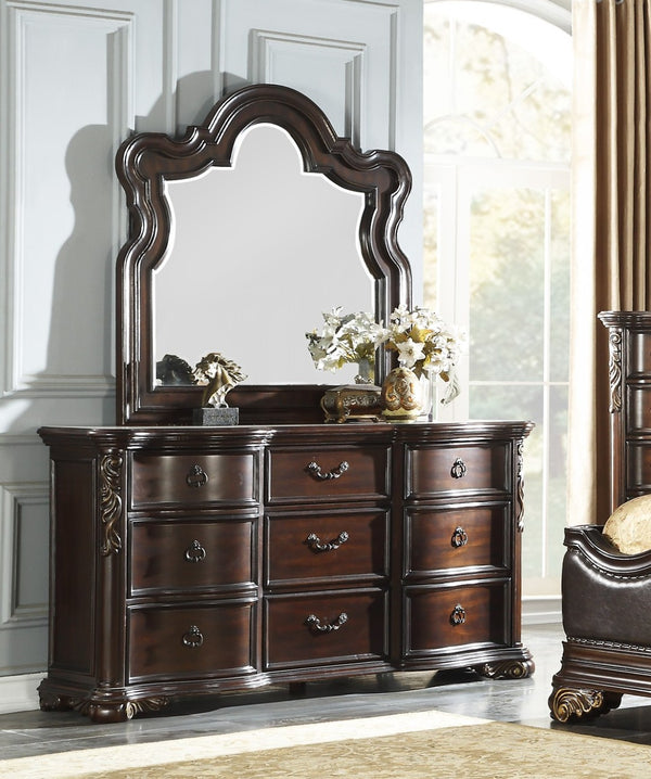 English Elm Royal Highlands Nine Drawer Dresser with Mirror Cherry Birch Veneer Traditional Bedroom B011S02646