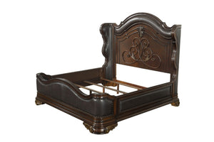 English Elm Royal Wingback California King Bed Carved Cherry Wood Faux Leather Nailhead Trim B011S02648