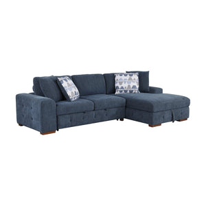 English Elm Blue Tufted Chenille Sectional Sleeper Sofa with Hidden Chaise Storage for Living Room Right Chaise B011S02650