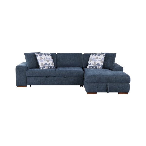 English Elm Blue Tufted Chenille Sectional Sleeper Sofa with Hidden Chaise Storage for Living Room Right Chaise B011S02650