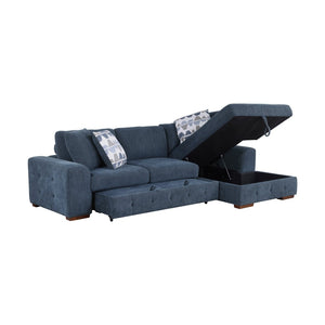 English Elm Blue Tufted Chenille Sectional Sleeper Sofa with Hidden Chaise Storage for Living Room Right Chaise B011S02650