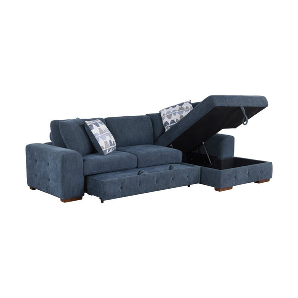 English Elm Blue Tufted Chenille Sectional Sleeper Sofa with Hidden Chaise Storage for Living Room Right Chaise B011S02650