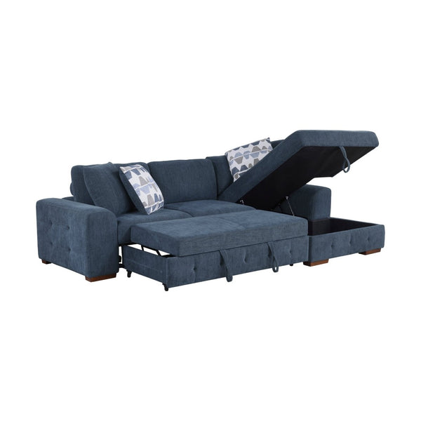 English Elm Blue Tufted Chenille Sectional Sleeper Sofa with Hidden Chaise Storage for Living Room Right Chaise B011S02650