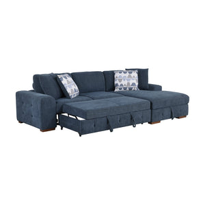 English Elm Blue Tufted Chenille Sectional Sleeper Sofa with Hidden Chaise Storage for Living Room Right Chaise B011S02650