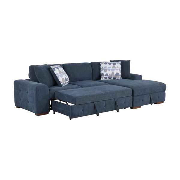 English Elm Blue Tufted Chenille Sectional Sleeper Sofa with Hidden Chaise Storage for Living Room Right Chaise B011S02650