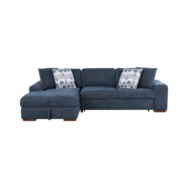 English Elm Blue Tufted Chenille Sectional Sleeper Sofa with Hidden Chaise Storage for Living Room Left Chaise B011S02651