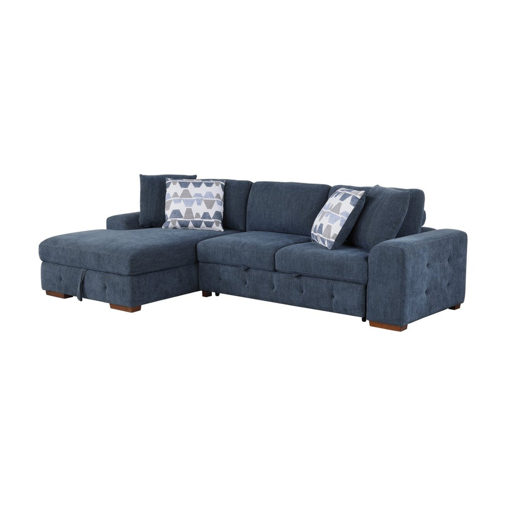 English Elm Blue Tufted Chenille Sectional Sleeper Sofa with Hidden Chaise Storage for Living Room Left Chaise B011S02651