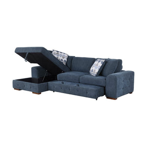 English Elm Blue Tufted Chenille Sectional Sleeper Sofa with Hidden Chaise Storage for Living Room Left Chaise B011S02651