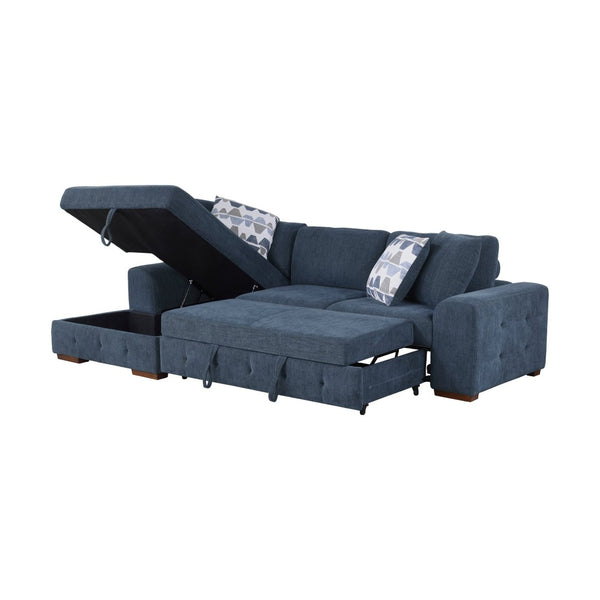English Elm Blue Tufted Chenille Sectional Sleeper Sofa with Hidden Chaise Storage for Living Room Left Chaise B011S02651