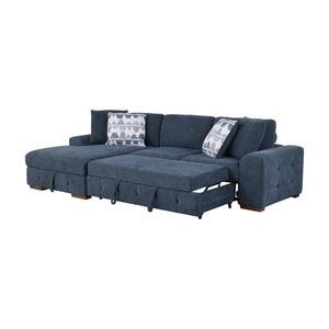 English Elm Blue Tufted Chenille Sectional Sleeper Sofa with Hidden Chaise Storage for Living Room Left Chaise B011S02651