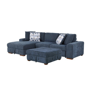 English Elm Blue Chenille Sectional Sofa with Pull Out Sleeper Chaise Storage Ottoman Tufted Living Room Left Chaise B011S02653