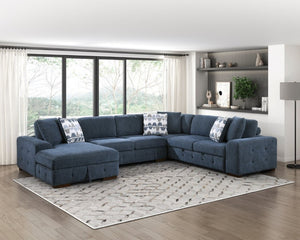 English Elm Modern Chenille Sectional Sofa with Pull Out Sleeper Storage Chaise Tufted Cushions Blue Left Chaise B011S02656