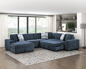 English Elm Modern Chenille Sectional Sofa with Pull Out Sleeper Storage Chaise Tufted Cushions Blue Left Chaise B011S02656