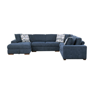 English Elm Modern Chenille Sectional Sofa with Pull Out Sleeper Storage Chaise Tufted Cushions Blue Left Chaise B011S02656