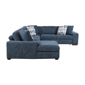 English Elm Modern Chenille Sectional Sofa with Pull Out Sleeper Storage Chaise Tufted Cushions Blue Left Chaise B011S02656