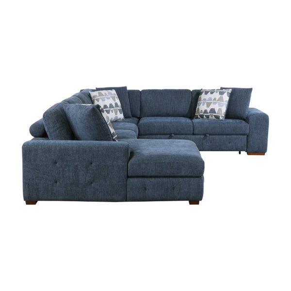 English Elm Modern Chenille Sectional Sofa with Pull Out Sleeper Storage Chaise Tufted Cushions Blue Left Chaise B011S02656