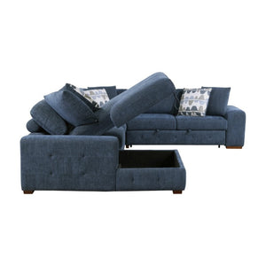 English Elm Modern Chenille Sectional Sofa with Pull Out Sleeper Storage Chaise Tufted Cushions Blue Left Chaise B011S02656