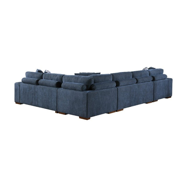 English Elm Modern Chenille Sectional Sofa with Pull Out Sleeper Storage Chaise Tufted Cushions Blue Left Chaise B011S02656